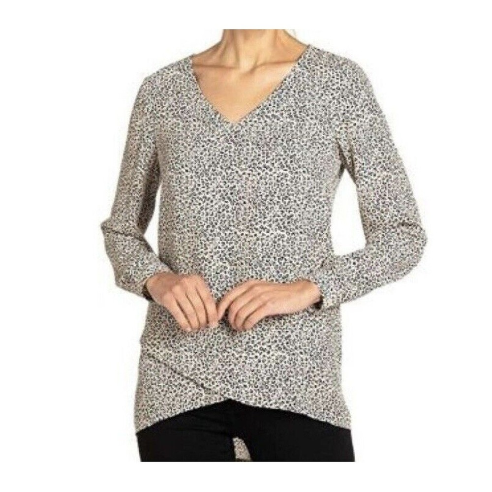 Chelsea & Theodore XXL Leopard Print V-Neck Tulip Hem Blouse Tan Black Chic Top